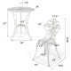 White outdoor cast aluminum patio bistro set with rose design, featuring a table and chair, ideal for garden or balcony.