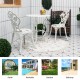 White outdoor cast aluminum patio bistro set with rose design, perfect for garden, balcony, or poolside relaxation.