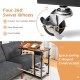C-shaped adjustable bedside table with lockable wheels, showcasing 360° swivel wheels and space-saving design.