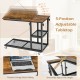 Adjustable C-shaped bedside table with 5-position tabletop, lockable wheels, and 2-tier wire shelf for versatile use.