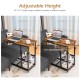 C-shaped adjustable bedside table with a height range of 25" to 36", featuring lockable wheels and a 2-tier wire shelf.