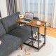 C-shaped adjustable bedside table with a wooden top and lockable wheels, perfect for laptops and snacks beside the sofa.