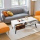 Rectangular wooden coffee table with drawer and open shelf, made of MDF and metal, perfect for modern living room decor.