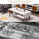 Rectangular wooden coffee table with drawer and open shelf, featuring a spacious tabletop for living room organization.