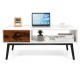 Rectangular wooden coffee table with a drawer and open shelf, featuring a modern design for versatile home decor.