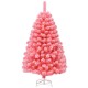 Pink Christmas tree with snow flocked PVC tips, 4.5 ft tall, featuring a sturdy metal stand for festive decor.