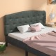 Dark gray faux linen headboard with button detailing, adjustable heights, and soft sponge padding for full size bed.