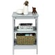 Gray 3-tier nightstand with storage shelves, featuring a durable MDF structure, perfect for living room or bedroom.