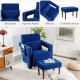 Modern blue berber fleece single sofa chair with ottoman, featuring thick backrest and ergonomic armrests for comfort.