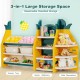 3-in-1 kids toy storage organizer with 6 bins and 7 shelves in bright colors, perfect for organizing toys and books.