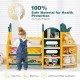 3-in-1 kids toy storage organizer with 6 bins and 7 shelves in bright colors, perfect for playrooms and bedrooms.