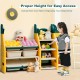 3-in-1 kids toy storage organizer with 6 bins and 7 shelves, designed for easy access and safe play in any room.