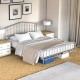 Queen size metal bed frame in silver with headboard, footboard, and 9" legs for under-bed storage, perfect for home or.