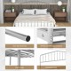 Queen size metal bed frame in silver with headboard, footboard, and non-slip foot pads for added stability and storage.