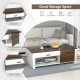 Modern coffee table with front and back drawers, featuring spacious compartments for books and decorations in living.