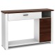 48-inch console table in white and walnut finish with drawer, cabinet, and adjustable shelf for versatile storage.