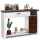Console table with a wide tabletop, drawer, and cabinet in white and walnut finish, perfect for entryway or living room.