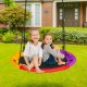 Two children enjoy the 40-inch multicolor saucer swing with handles and pillow, perfect for outdoor fun in the backyard.
