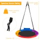 Colorful 40-inch saucer swing with pillow and handles, made from durable materials, perfect for backyard fun.