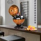 Tabletop globe wine cabinet with nautical map design, holds 3 bottles and glasses, perfect for kitchen or pub use.