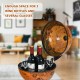 19-inch tabletop globe wine cabinet in brown, holding 3 wine bottles and glasses, perfect for home or pub use.