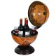 Tabletop globe wine cabinet with nautical map design, holds 3 wine bottles and glasses, ideal for kitchen or pub use.