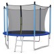 Side view of the 15 ft outdoor trampoline with safety net, showcasing robust U-shaped foot tubes and protective foam.