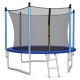 Front view of the 15 ft outdoor trampoline with safety net, highlighting the dual zipper and buckle closure system for.