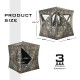Three-person portable pop-up ground tent with camouflage design, gun ports, and carrying bag for outdoor hunting.