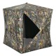 3-person portable pop-up hunting tent in camouflage with gun ports, designed for easy setup and outdoor stability.