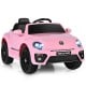 Volkswagen Beetle kids electric ride-on car in pink with remote control, lights, and music features for ages 3-8.