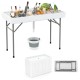 Portable 4-foot ice cooler folding table with large sink, featuring a sturdy metal frame for parties and outdoor events.
