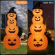 8-foot inflatable Halloween pumpkin stack with LED lights, showcasing day and night effects for festive yard decoration.