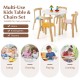 Multi-color kids wooden table and chairs set with curved backs, perfect for learning and playing activities.
