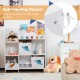 Kids toy and book organizer with 5 compartments, 2 cloth drawers, and anti-toppling devices for safety and stability.