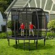 10 feet black recreational trampoline with enclosure net and ladder, ASTM approved for outdoor fun and safety.