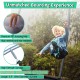 Child jumping on a 10-foot ASTM approved trampoline with a black enclosure net and sturdy ladder for outdoor fun.