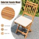Folding patio chair made of acacia wood with soft seat cushion, ideal for backyard and poolside relaxation.