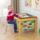 Kids 3-in-1 sand and water activity table with foldable storage bin, featuring a racing tabletop and colorful fish.