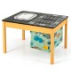 Kids 3-in-1 sand and water activity table with removable racing top, built-in storage bin, and durable fir wood frame.
