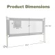Toddler bedrail dimensions showing 69.5 inches in gray with adjustable height and side pocket for added convenience.
