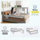 Toddler bedrail in gray with anti-collision cotton, vertical lifting feature, and side pocket for convenient storage.