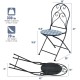 Folding bistro chair with blue floral mosaic seat, sturdy steel frame, ideal for patio and garden use.