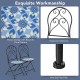 Folding bistro chair set featuring blue floral mosaic design, sturdy steel frame, and non-slip foot pads for outdoor.