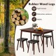 5-piece dining table set with brown rubber wood legs and upholstered stools, ideal for family use in dining areas.