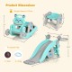 4-in-1 blue rocking horse and slide set for kids, featuring a detachable seat and stable structure for safe play.