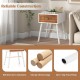 Rattan nightstand with a spacious tabletop and pull-out drawer, featuring solid wood legs and non-slip foot pads.