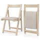 Folding upholstered dining chair with curved backrest in beige, featuring soft cushions and a sturdy rubber wood frame.