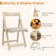 Folding upholstered dining chair with curved backrest in beige, featuring a sturdy rubber wood frame and soft sponge.
