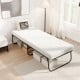 Folding bed with a 75 x 31 inch memory foam mattress, featuring a sturdy metal frame and breathable fabric cover for.